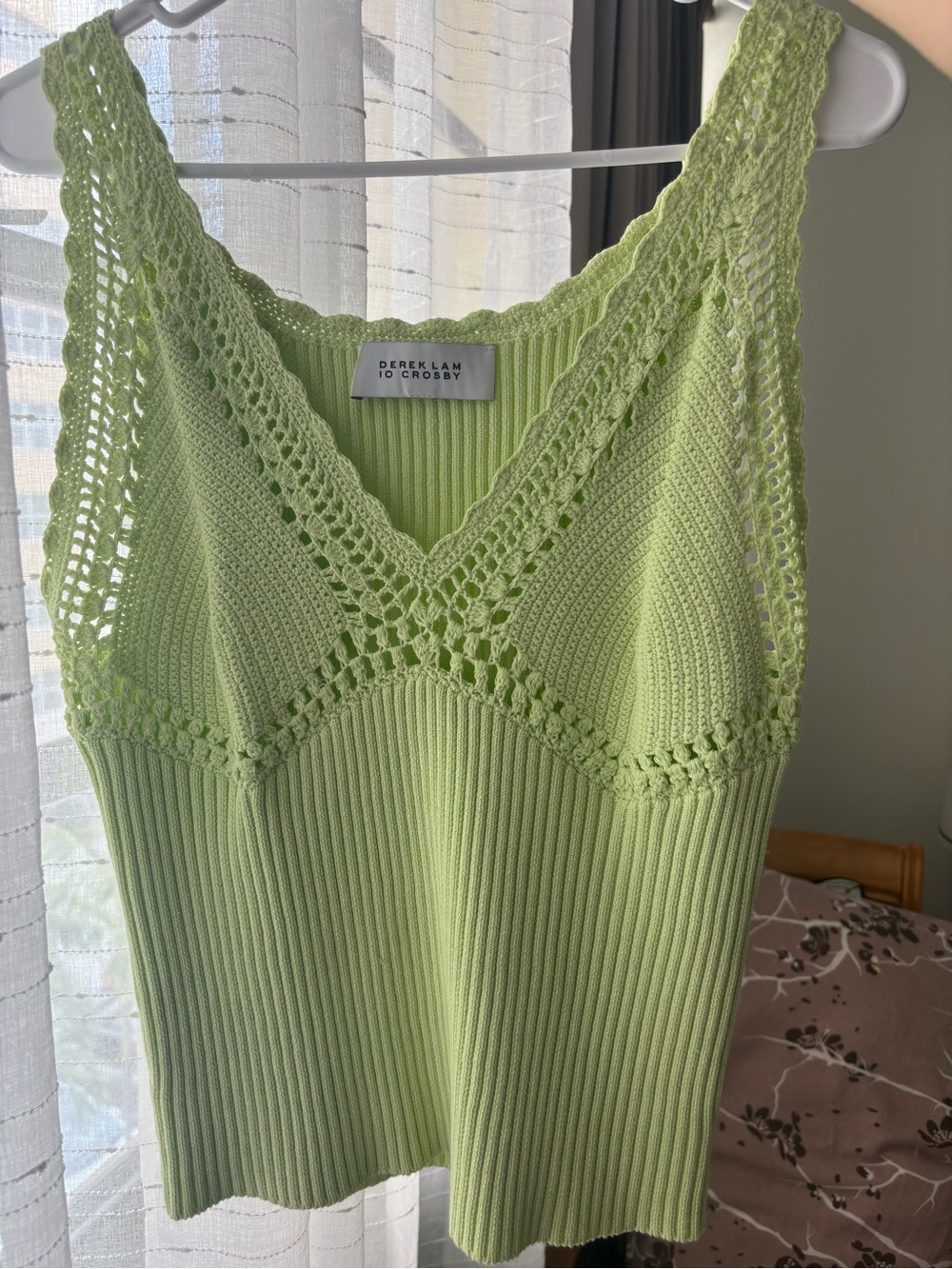 Derek Lam 10 Crosby Lime-Green Crochet V-Neck Knit Tank